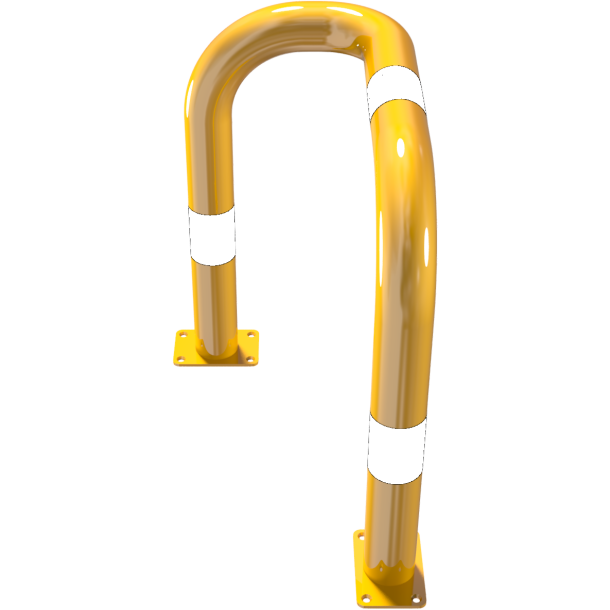 Anti-nudge hoop 90 | one sided- deep version | steel tube  76 mm | yellow / black | one-sided, left | height above ground: 650 mm | to be fixed by plugs